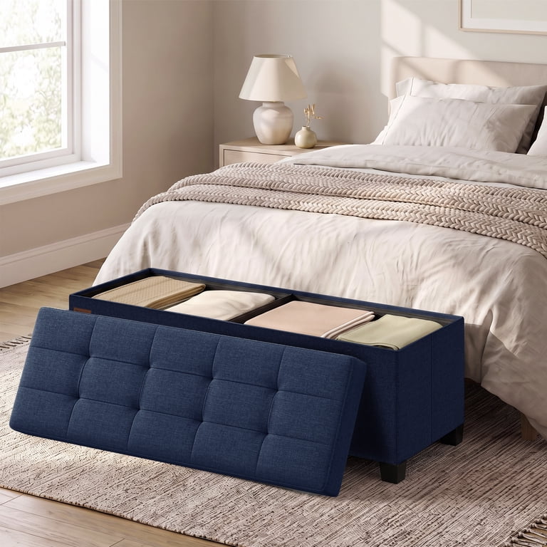Ledrem Midnight Blue Storage Ottoman Bench, 43" Wide photo 2