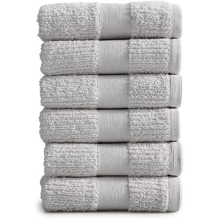 100% Cotton Super Soft Luxury Hand Towel Set | Quick-Dry and Highly Absorbent | Ribbed Textu | 550 GSM | Includes 6 Hand Towels | Roda Collection (Light )