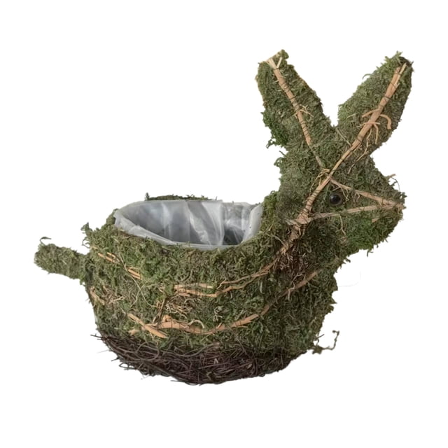 Ohufall Straw Woven Lichen Bunny Planter Pot Easter Decor For Home And Garden