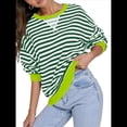 thumbnail image 2 of Sudaderas A Rayas para Mujer, Camisetas de Larga con Cuello Redondo de Gran Tamaño, Jersey Y2K, Ropa de Moda de Otoño Verde L, 2 of 8