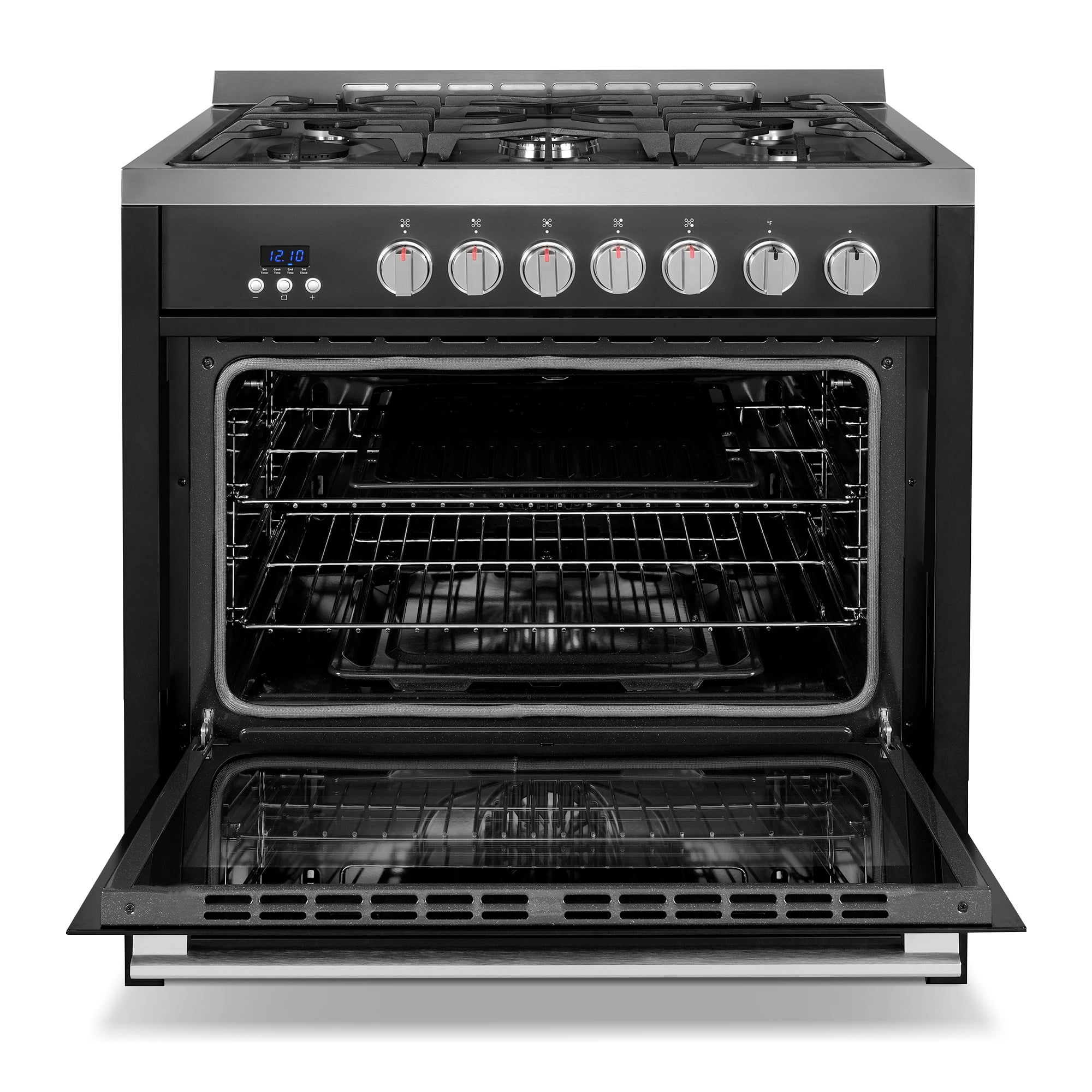 Cosmo 36 in. Nebula Collection 4.4 cu. ft. Gas Range, 5 Burners, Convection, Textured Handle, Matte Black