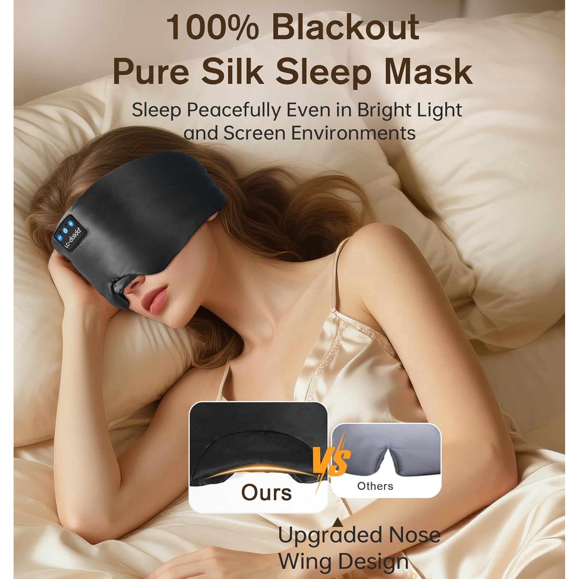 MUSICOZY 3D Sleep Mask with Bluetooth Headphones, Ice Silk Sleep Headphones with Bluetooth 5.4, Total Blackout Eye Mask for Sleeping, Sleep Soft Mask for Women Men, All Night Sleep, Travel Gift