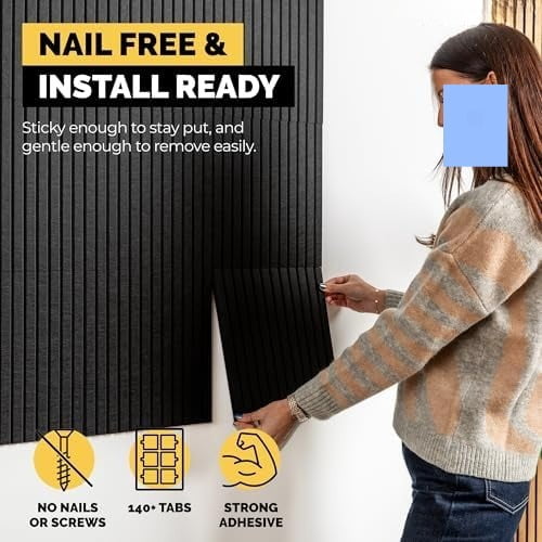 Large Bulletin Board, Tack Board, 59"x36" | 15 Pack | Wall Pin Board, Cork Board Alternative for Walls, Tablero de Corcho para Pared, Cord Board for Wall (Black Slats)