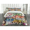 thumbnail image 3 of Ambesonne Urban Graffiti Quilted Bedspread Set 3 Pcs, Blockbuster Tags, Queen Size, Multicolor, 3 of 5