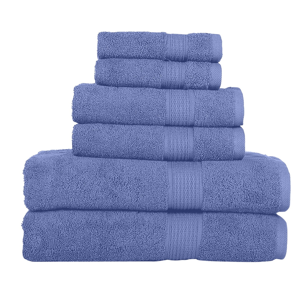 KAHAF COLLECTION 6 Piece Towel Set Blue – 100% Ringspun Cotton Soft & Highly Absorbent–Includes 2 Bath Towels, 2 Hand Towels & 2 Washcloths – Quick Dry, Durable and Luxurious Bathroom Essentials