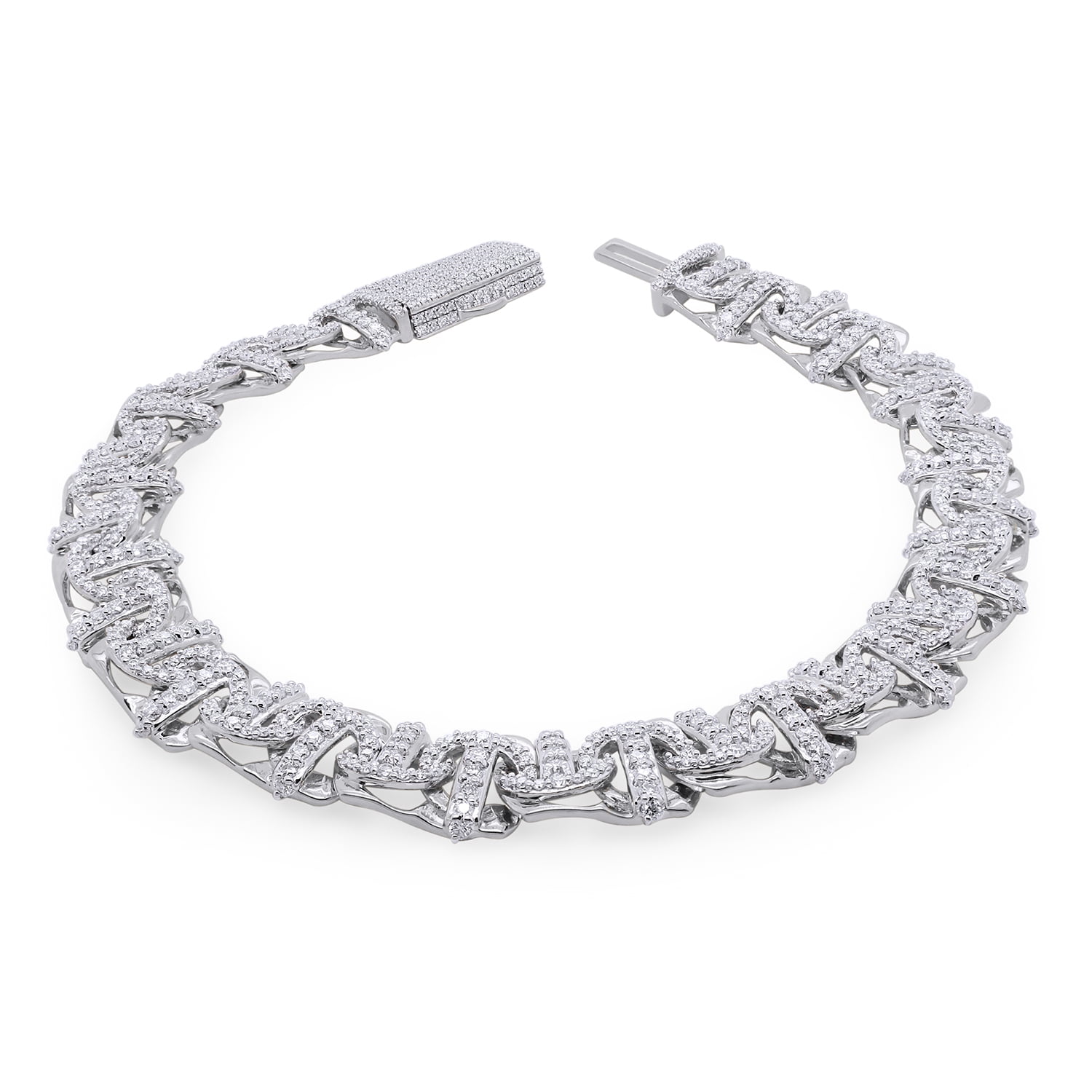Round Cut Lab Created Moissanite Diamond 10MM Width Chino Miami Cuban Link Chain Bracelet For Men In 14k White Gold Over Sterling Silver(G-H/VVS1/4.70 Ct)-8.25 Inch