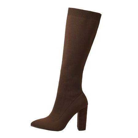 GHSOHS Cowboy Boots for Women Knee High Boots Leather Shoes for Women Black Boots Pointed Knitted Elastic Comfort Medium Sleeve Long Boots Women s Boots Rain Boots Dress Shoes Work Boots Size 40