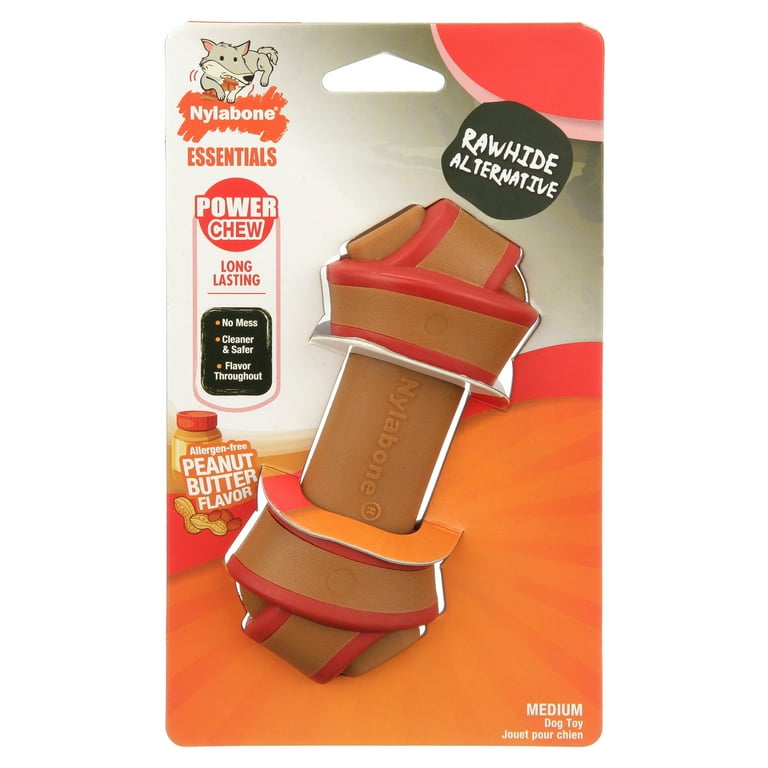 Nylabone Rawhide Alternative Peanut Butter Knot Bone Dog Chew Toy Medium