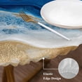 thumbnail image 4 of Abstract Waves Round Fitted Table Cover White Gold Blue Ocean Oil Painting Style Waterproof Table Cloth with Elastic Edge Wipeable Tablecloth for Picnic Camping Party Fits 45"-54" Diameter, 4 of 8