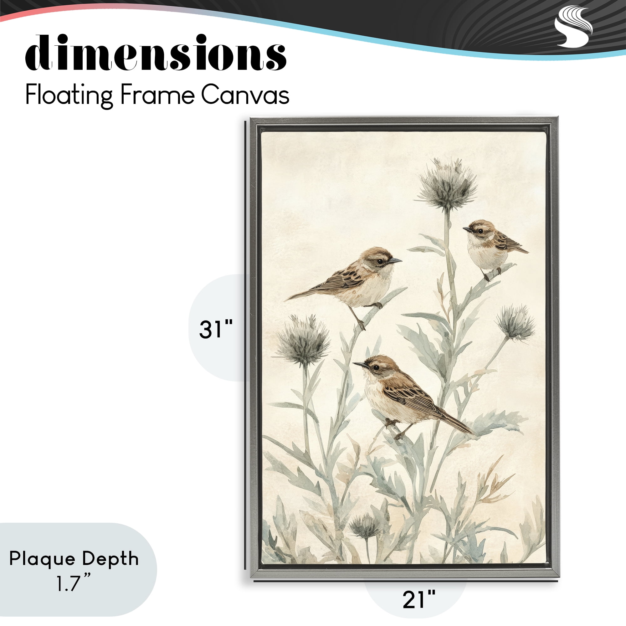 Stupell Industries Sparrows on Thistle Stems Gray Framed Floater Canvas Wall Art, design by Petal Prints Design
