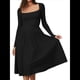 thumbnail image 2 of Vestido Midi Informal de Larga con Cuello Cuadrado para Mujer, Moda de y Otoño Negro S, 2 of 10