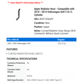 thumbnail image 2 of Upper Radiator Hose - Compatible with 2010 - 2014 Volkswagen Golf 2.5L 5-Cylinder 2011 2012 2013, 2 of 2