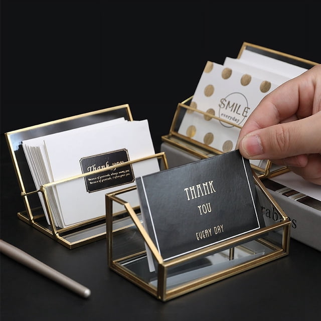 Estuche para tarjetas de presentación de escritorio Portatarjetas de presentación de escritorio de metal, latón, personalidad, portatarjetas de presentación de vidrio, regalo creativo para exhibición
