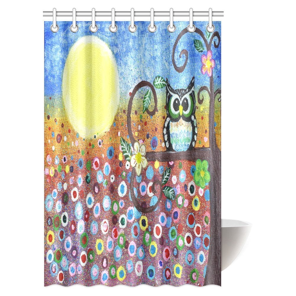 MYPOP Owls Home Decor Shower Curtain, Owls on a Branch Sunny Day