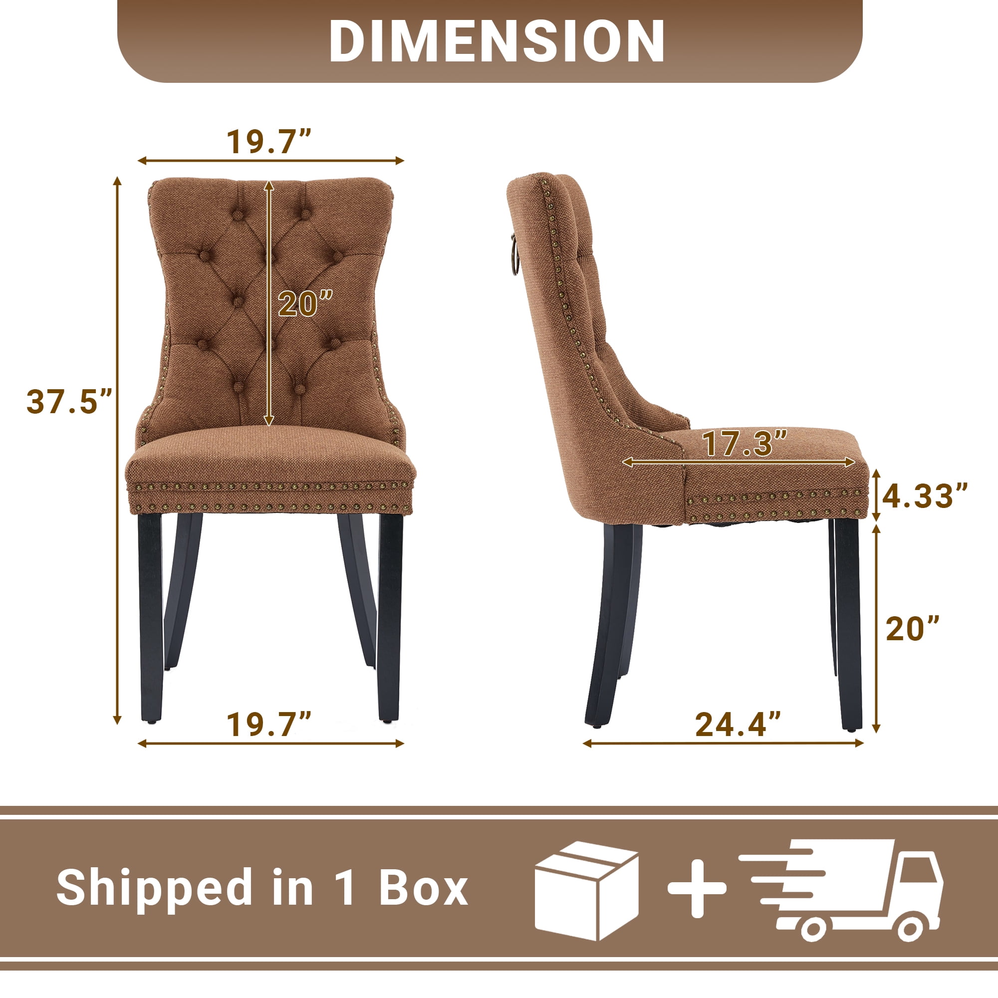 Upholstered Dining Chairs Set of 2, Segmart Modern Fabric Dining Room Chair with Nailhead Trim and Wood Legs, Mid-Century Accent for Living Room, Kitchen, Coffee