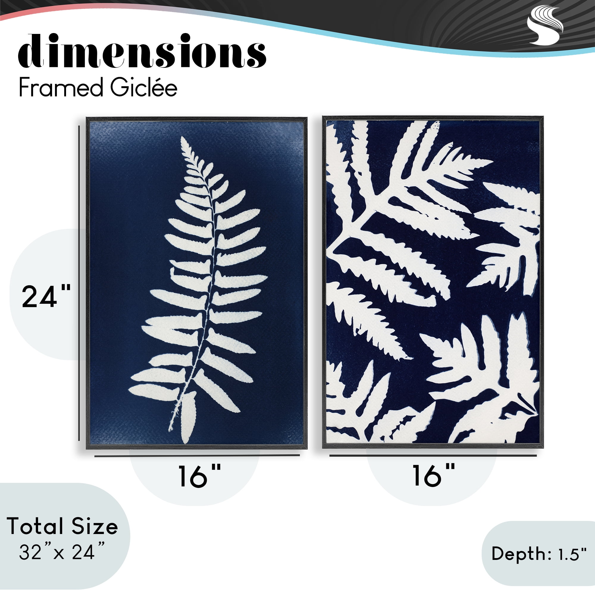 Stupell Industries Fern Leaves on Indigo 2 Piece Black Framed Giclee Art Set, design by Lynn Byrd
