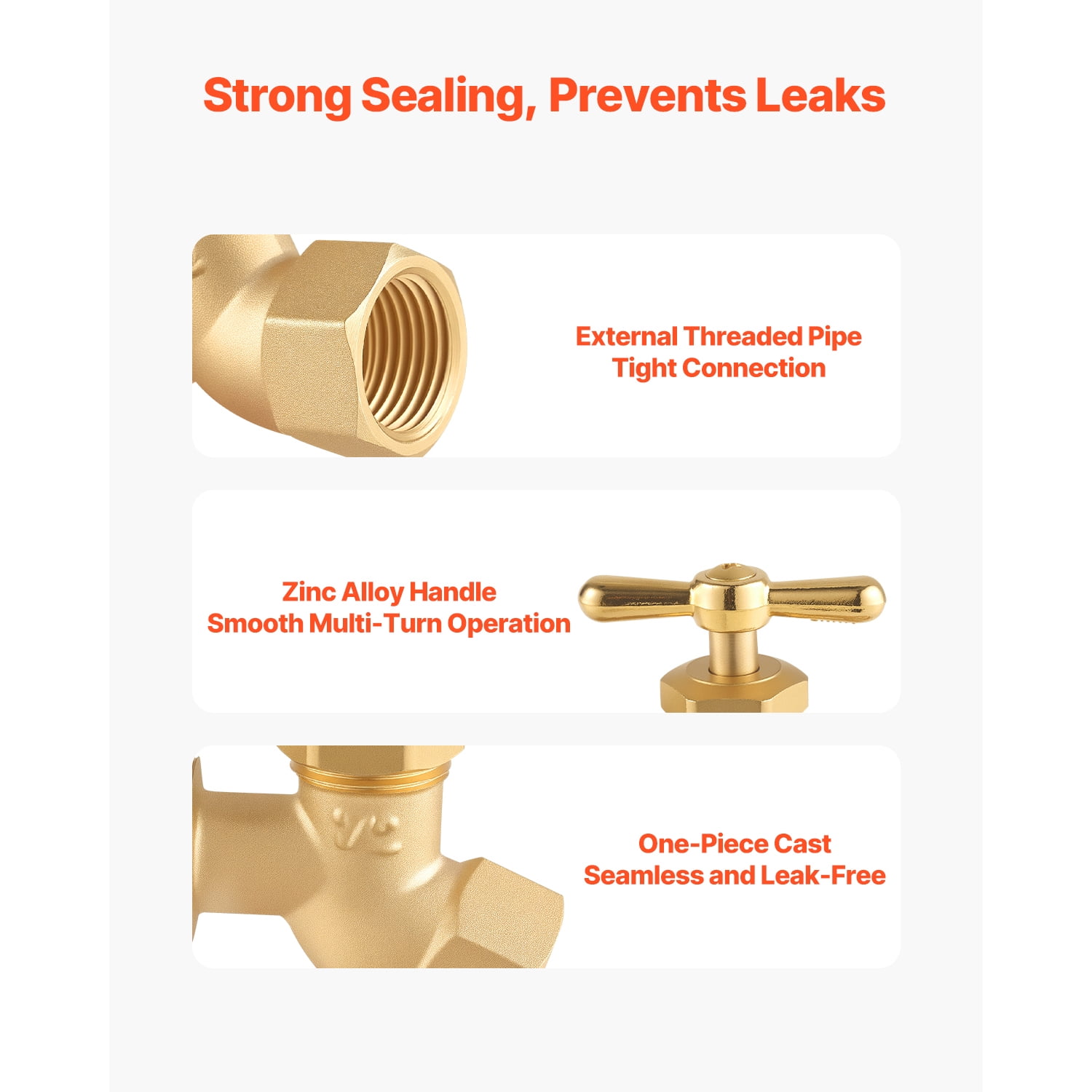KFFKFF 1/2" FIP x 3/4" MHT Garden Valve, Multi-Turn Outdoor Faucet, Durable Brass Hose Bibb, Water Spigot for Plumbing, Fits Copper and Galvanized Pipes