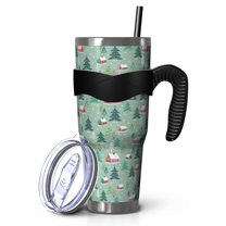 40oz Tumbler,Light Green Christmas Village Pattern Insulated Tumblers with Removable Handle,Stainless Steel Double Vacuum Coffee Tumbler Cup with Straw for Home,Office,Travel,Party