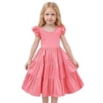 thumbnail image 1 of Robe d'Été pour Fillette, Robe Évasée à Étages en Ligne A, Robes pour Fille, Manches à Volants, Robe Rouge pour Filles, Robes de Fête pour Filles, 1 of 5