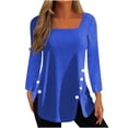 thumbnail image 1 of Timegard Womens Tops Square Neck Button Long Sleeve Solid Color Blouses Casual Comfy Loose Tee Tops, 1 of 5