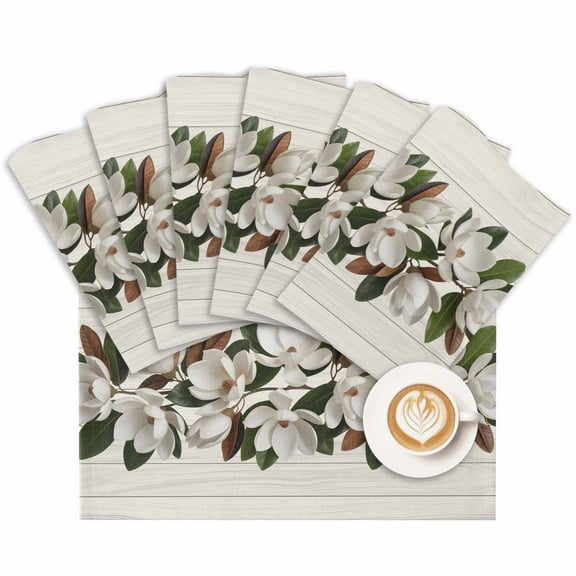 Placemat Magnolia Flower Placemats for Dining Table Wood Grain Washable Table Mats for Party Kitchen Dining Decoration