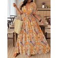 thumbnail image 3 of Random Floral Print Deep Shirred Waist Tie Plus Size Women Beach Maxi Dress, 3 of 6