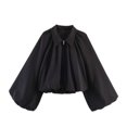 thumbnail image 5 of Unir Collared Zip Up Casual Bomber Jacket for Women, Balloon Sleeve Cropped, Thick Durable Polyester Everyday Outerwear, 1 Piece, S-L, 5 of 6