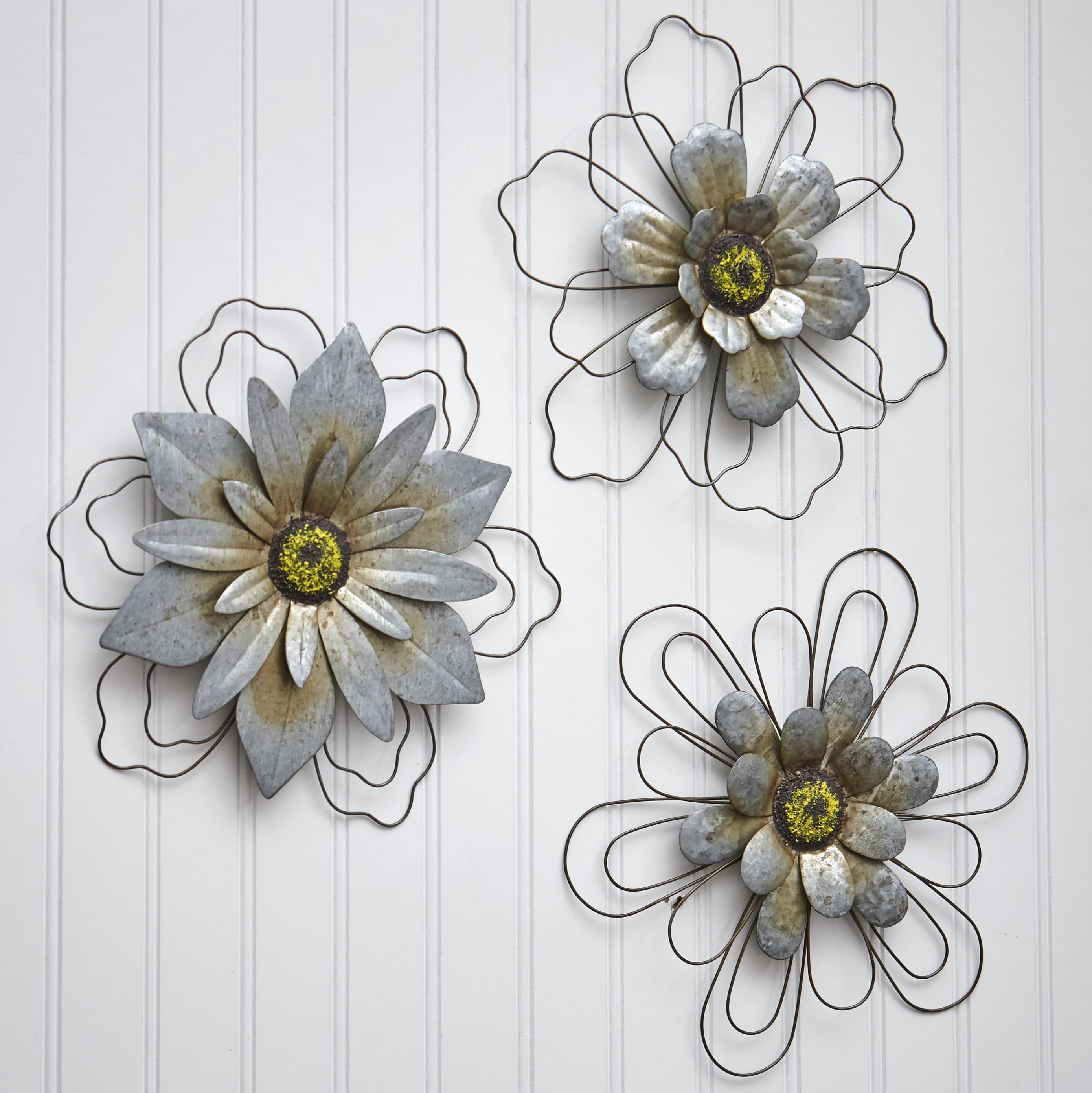 The Lakeside Collection Rustic Galvanized Metal Hanging Wall Flowers Decor Wire Outline Set of 3 