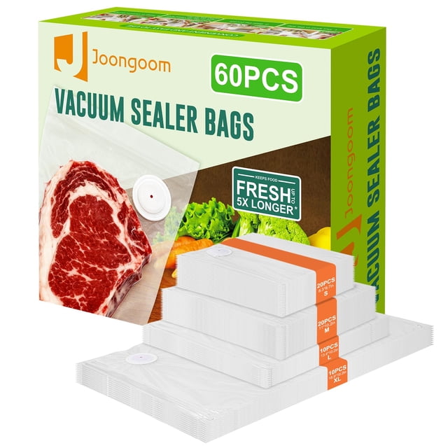 60PCS Vacuum Sealing Bags, Reusable Vacuum Sealer Bags for Food, BPA-Free Vacuum Zipper Bags, Sous Vide Bags for Food Storage (S, M, L, XL)