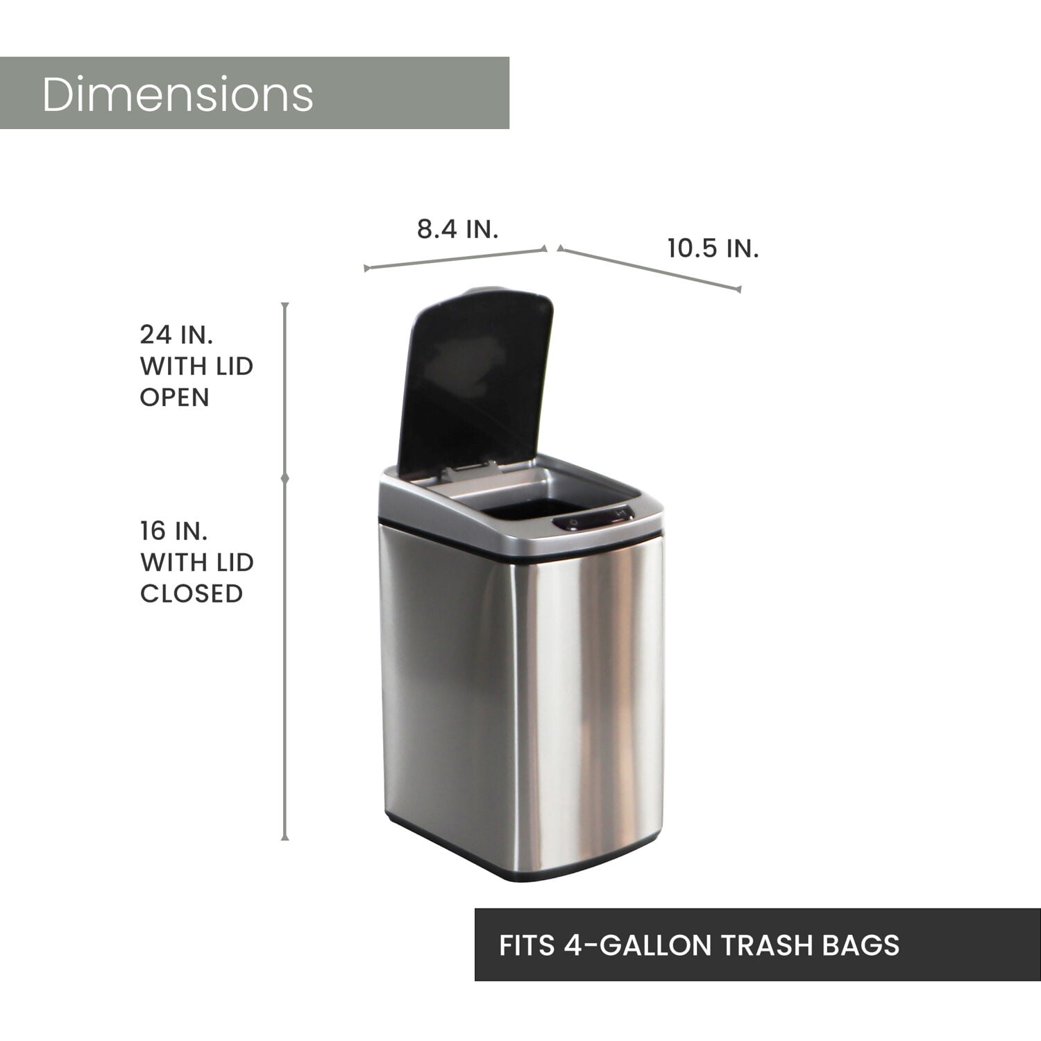 Hanover Hands Free Garbage Bin, Fingerprint resistant, Soft Close, Sensor Lid, 12 Liter/3.2 Gallon