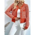 thumbnail image 5 of Womens - Plaid Blazer Dressy Casual Button Front Cardigan Crew Neck Long Sleeve Texture Knit Jackets Orange-Red M, 5 of 8