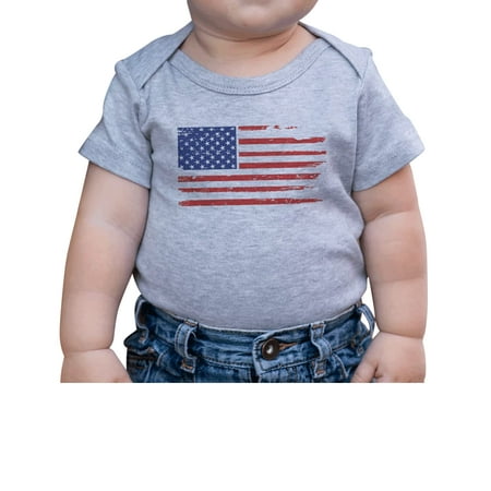 

7 ate 9 Apparel Kids Patriotic 4th of July Outfit - Distressed American Flag Grey Onepiece 3-6 Months