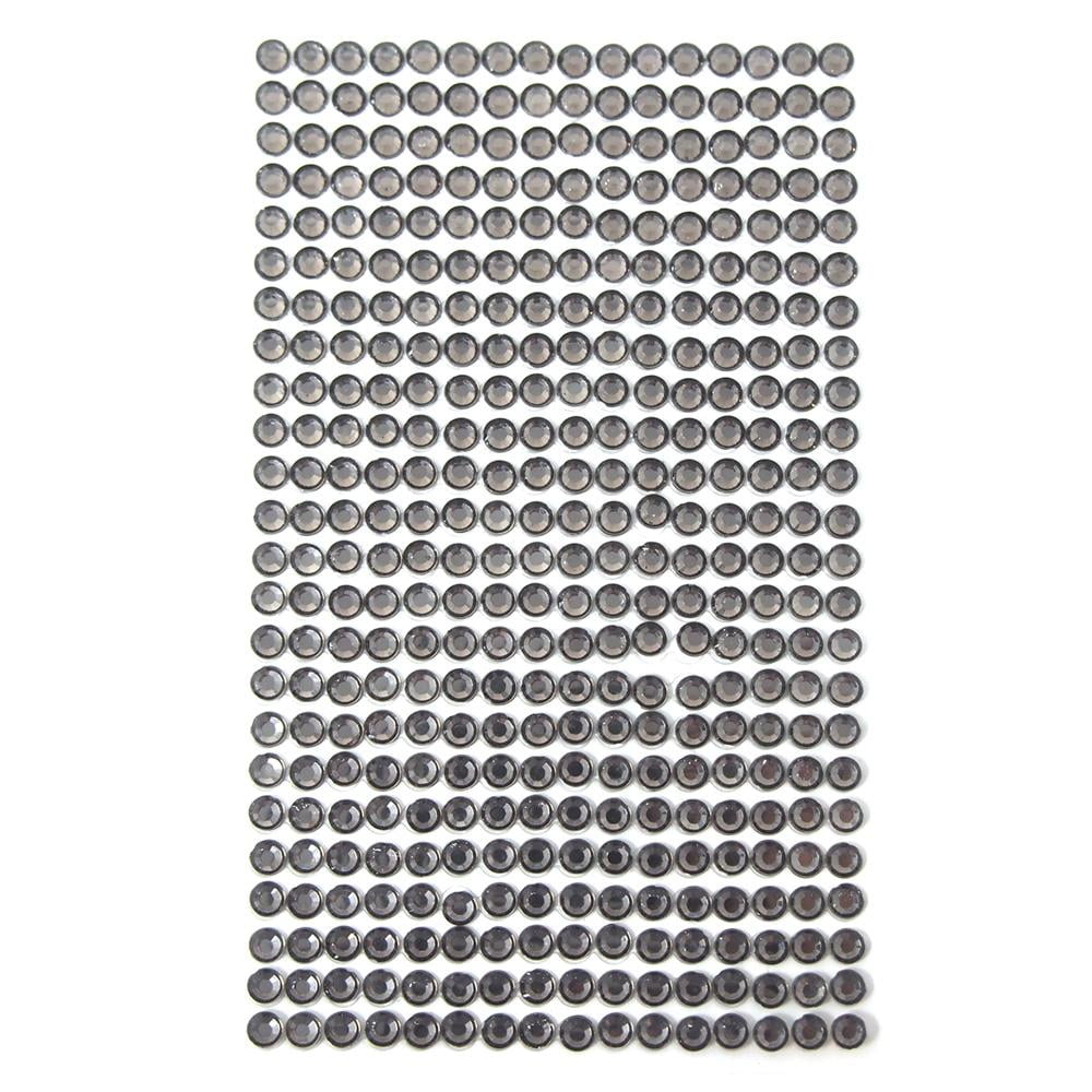 Round Adhesive Diamond Gem Stickers, Dark Grey, 5mm
