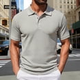 thumbnail image 2 of Telankuip Checkered Pattern Polo Shirts for Men Summer Breathable Casual Work Top with Classic Collar Solid Color Loose Comfy for Business Leisure Wear Grey S, 2 of 7