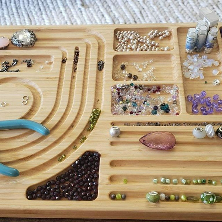 DEVIENG Bead Board for Jewelry Making, Bracelet Beading Board Sizer  Measurement, Large Bamboo Bracelet Bead Design Board, 17.2 X 11.3 X 0.4
