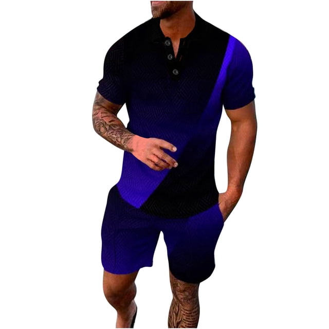 Birdeem Ensembles de Survêtements pour Hommes 2 Pcs Ensembles d'Été Chemise de Mode Manches Courtes et Shorts Ensemble Col Rabattu