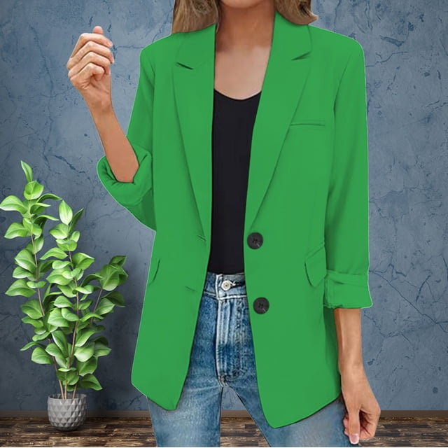 Clearance Sale! Womens Casual Jacket Pockets Long Sleeve Front Button Work Lapel Button Jacket