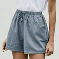 thumbnail image 5 of Simua Women's Bermuda Drawstring Shorts Loose Wide Leg Elastic High Waist Cotton Linen Shorts, 5 of 7