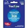 Tracfone $30 Smartphone Unlimited Talk & Text 30-Day Prepaid Plan (3GB at high speeds) Direct Top Up