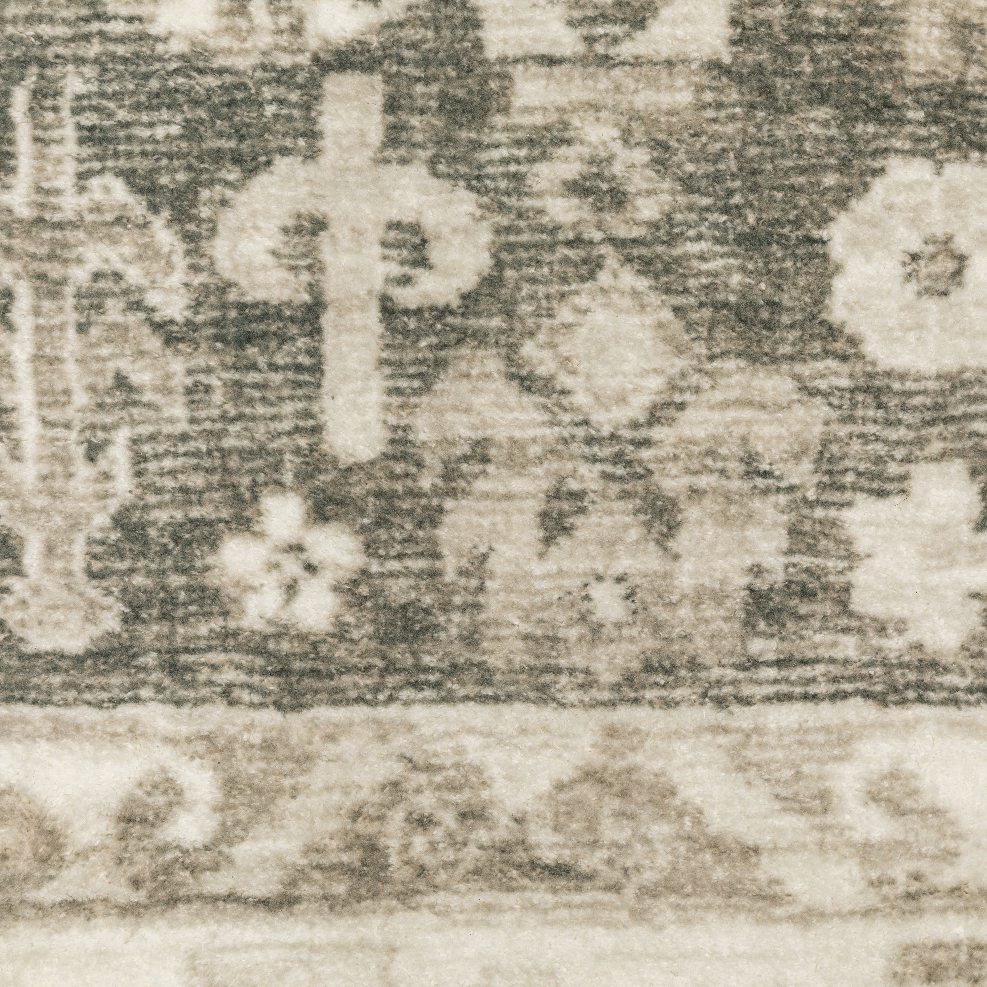 Avalon Home Silvana Distressed Border Area Rug, 2' X 8' Runner, Charcoal/ Ivory