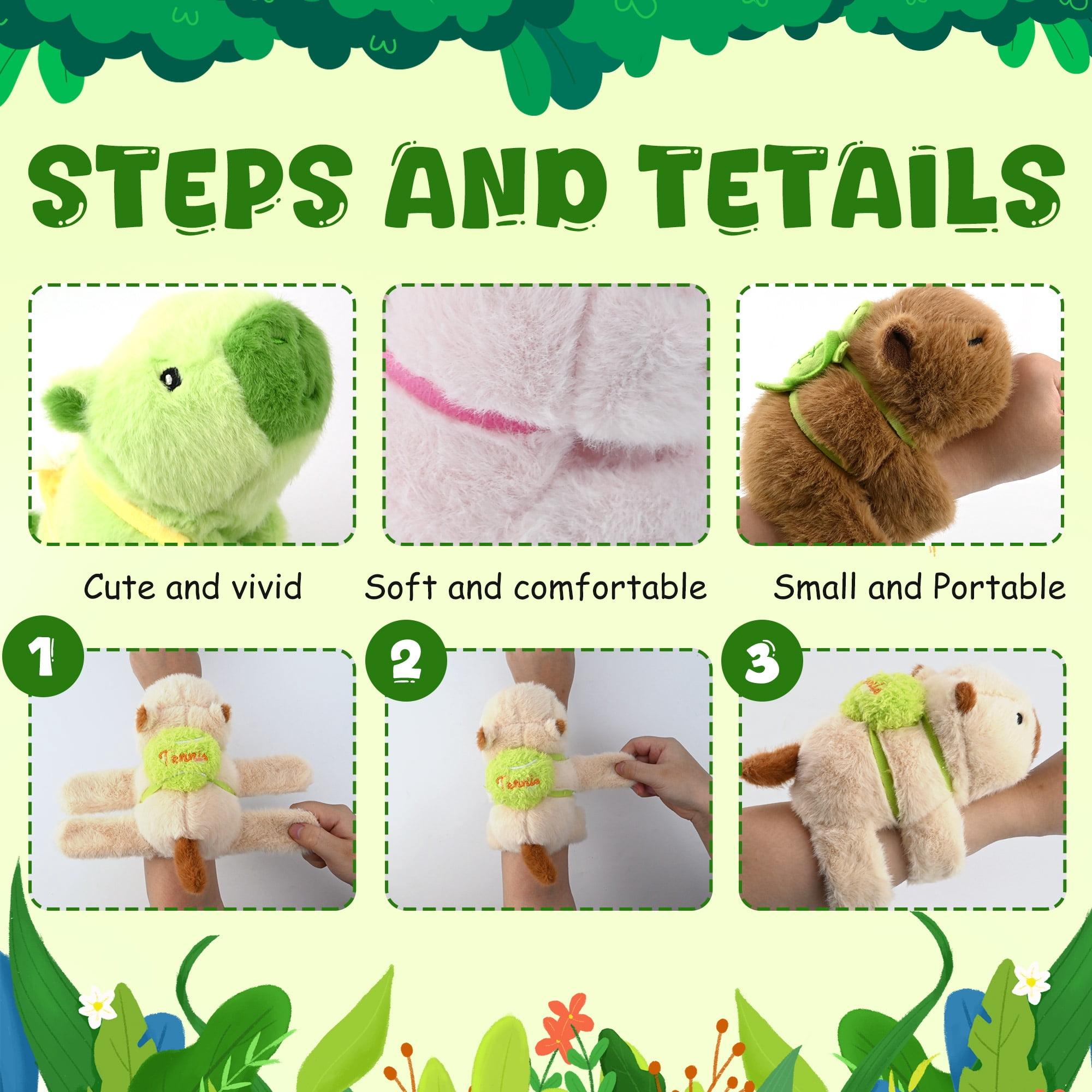 8-Pack 7 inch Cute Capybara Slap Bracelet Plush,Capybara Plush Stuffed Animal with Turtle Backpack Fluffy Plushie Kawaii Stuffy Toy Birthday Gift for Boys Girls Kids Teens Adults