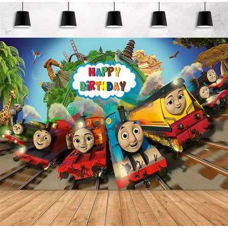 Image of Thomas Train Birthday Party Decorations | Whimsical Photo Backdrop for Train Friends Theme Party | 5x3ft Supplies for Kids Girls Boys Baby Shower