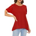 thumbnail image 1 of Camiseta mujer, Camiseta de manga corta para mujer Camisas casuales con cuello redondo irregular con Abody Rojo/Medio, 1 of 6