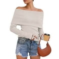 thumbnail image 2 of BadPiggies Women's Off The Shoulder Sweater Fashion Long Sleeve Tops Fall Winter Ribbed Pullover Knit Outfits (L, White), 2 of 8