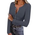 thumbnail image 2 of pstuiky Workout Tops for Women Fashion Long Sleeve Solid Color Summer Tops Business Casual Loose Fit V-Neck Clothes Outfits Women'S Workout Tops, 2 of 9