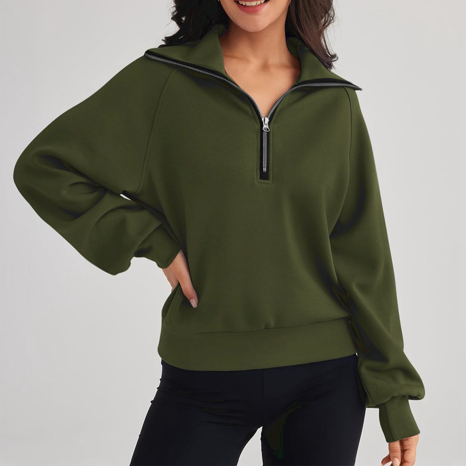 WXLWZYWL Womens Oversized Sweatshirt Half Zip Fleece Pullover Warm Quarter Zipper Fall Sweat Shirts With Pocket
