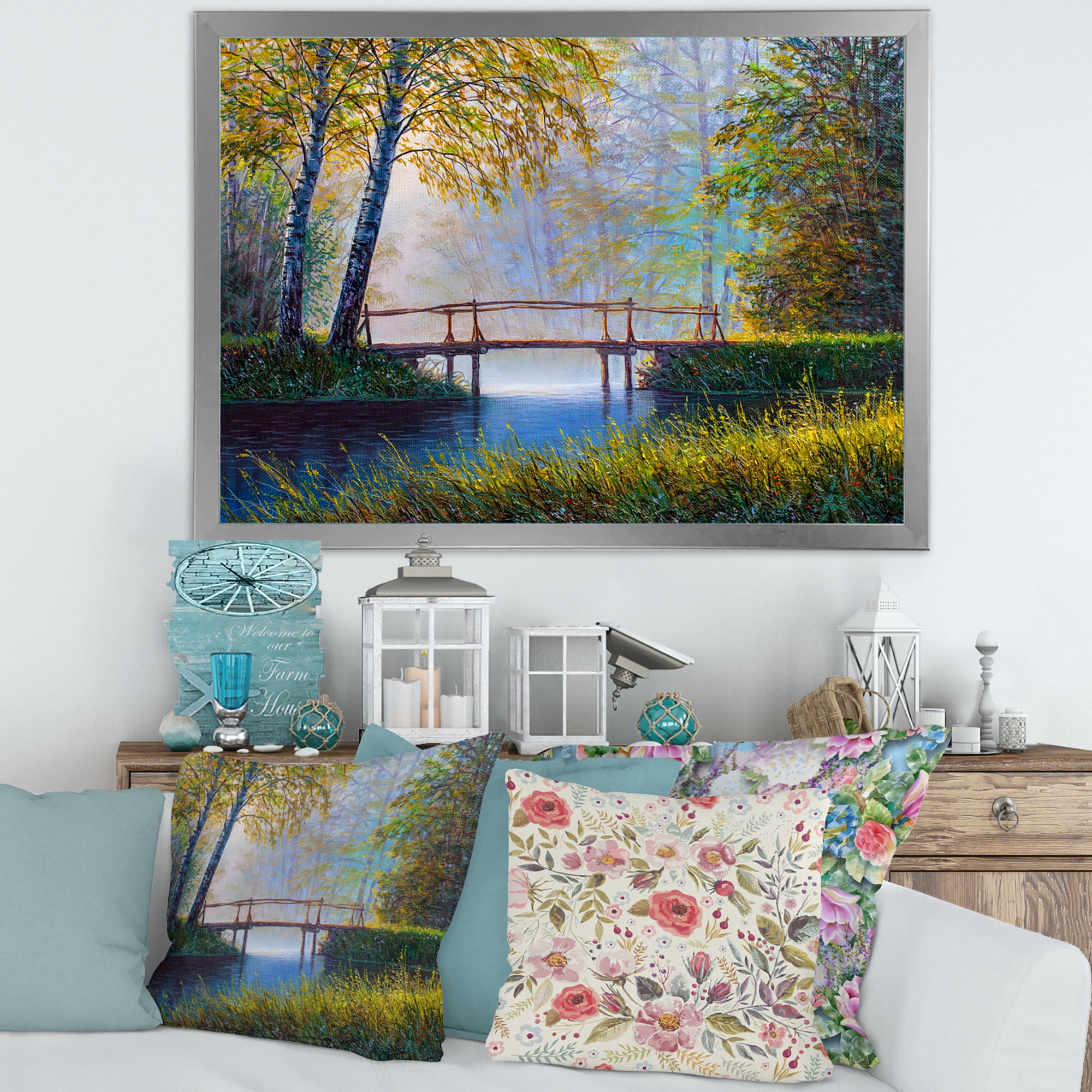 Designart 'Sunrise Glow and The Awakening Spring Forest' Lake House Framed Art Print