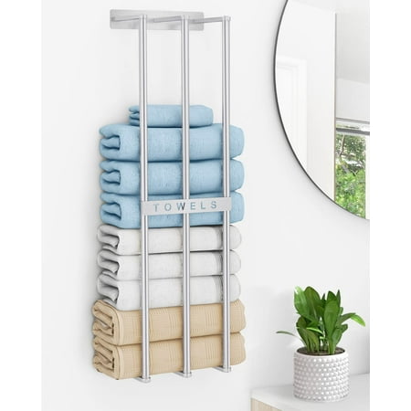 Wall Towel Rack for Rolled Towels, New Upgrade 3 Bar Towel Racks for Bathroom Wall Mounted, Bathroom Towel Storage, Metal Bath Towel Holder for Folded Large Towel Washcloths, Silver