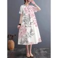 thumbnail image 1 of JUNWELL Été Motif Traditionnel Imprimé Casual Col Rond Robe à Manches Courtes Tissu Imitation Lin Robe Légère Respirante Confortable, 1 of 7