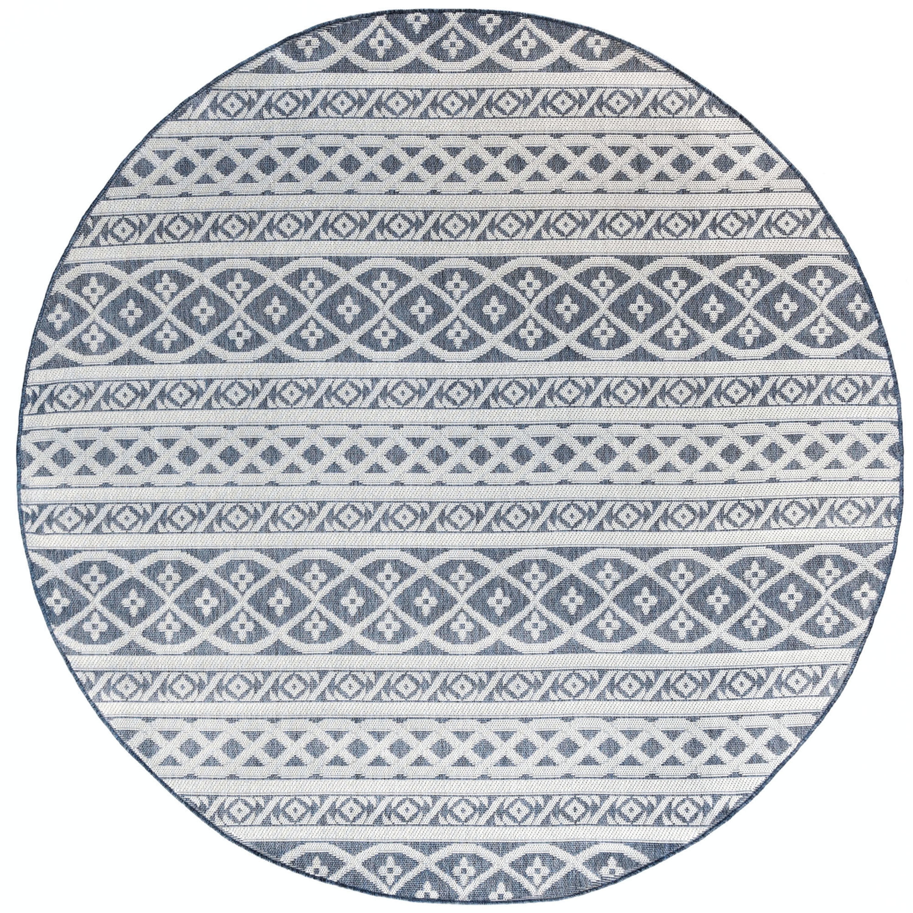 8ft Round Water Resistant, Large Indoor Outdoor Rugs for Patios, Front Door Entry, Entryway, Deck, Porch, Balcony | Outside Area Rug for Patio | Blue, Stripe | Size: 7'11'' Round